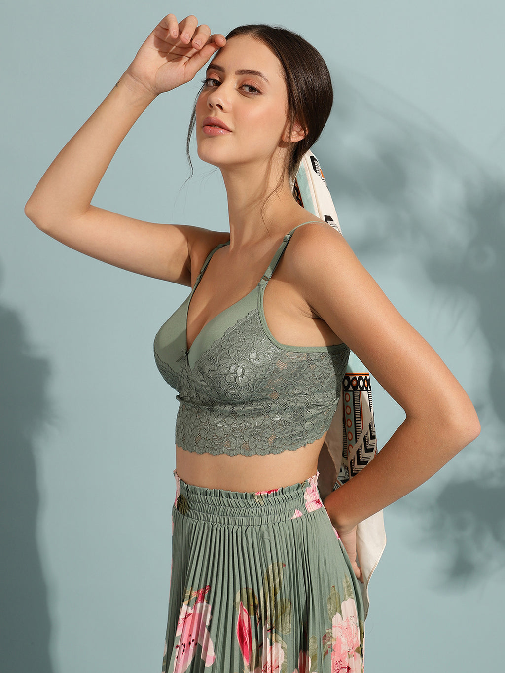 Lightly Padded Wire-Free Lace Bralette (Olive)