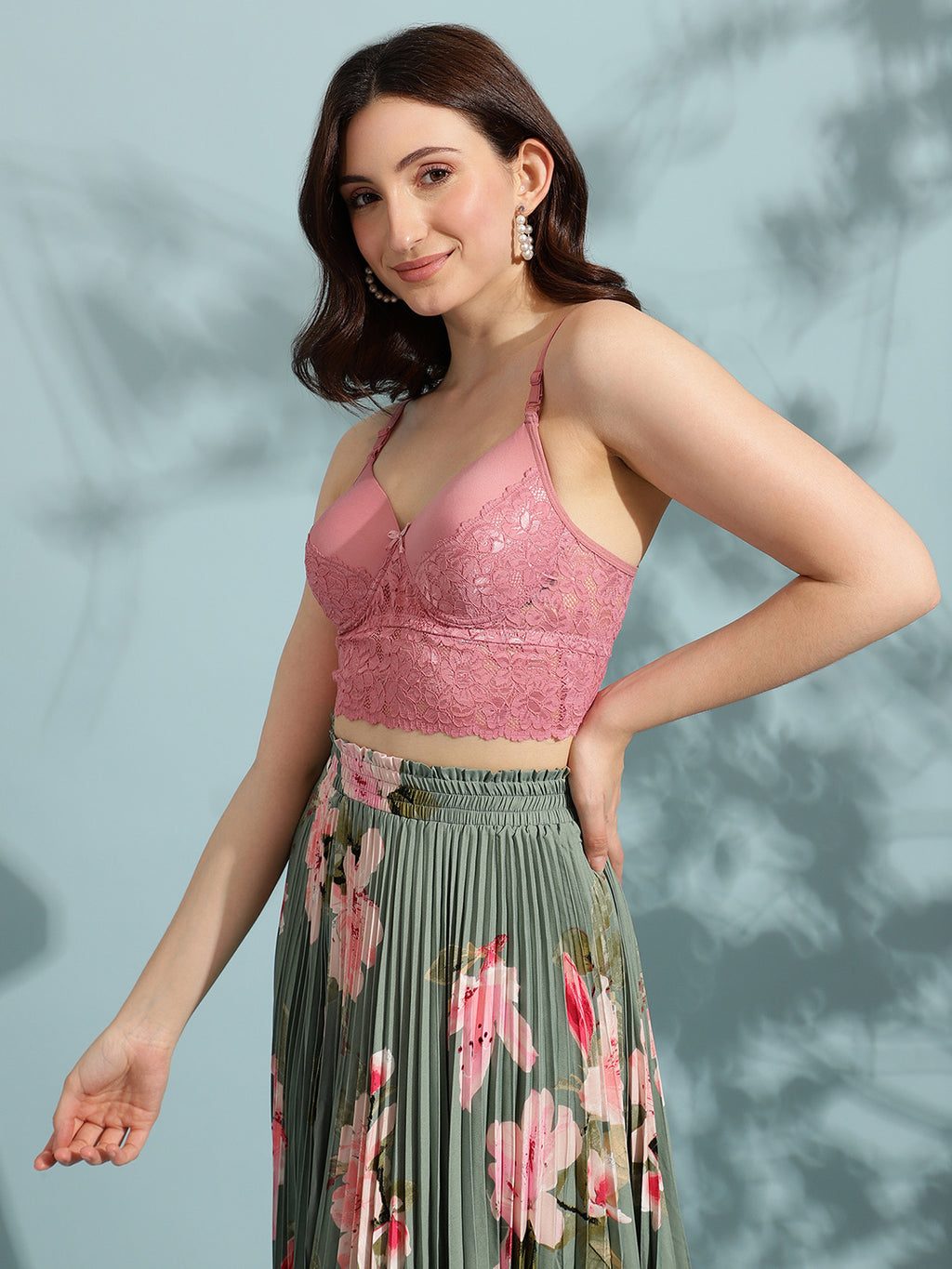 Lightly Padded Wire-Free Lace Bralette (Pink)