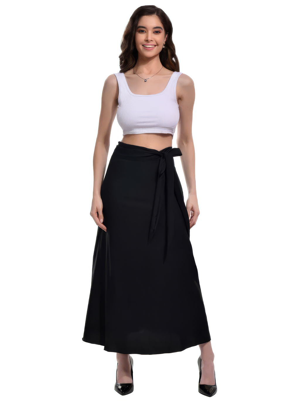 Maxi Wrap Skirt in Amercian Crepe (Black Satin)