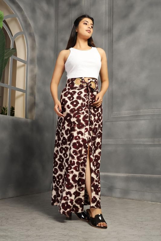 High-Waist Maxi Wrap Skirt with Brass Ring Closure