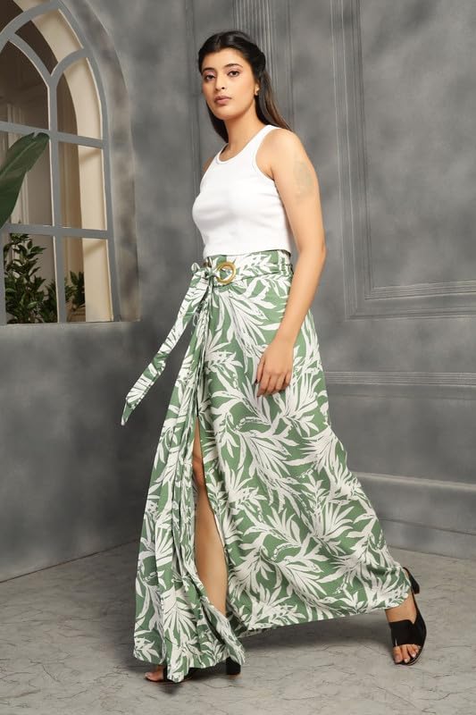 High-Waist Maxi Wrap Skirt with Brass Ring Closure