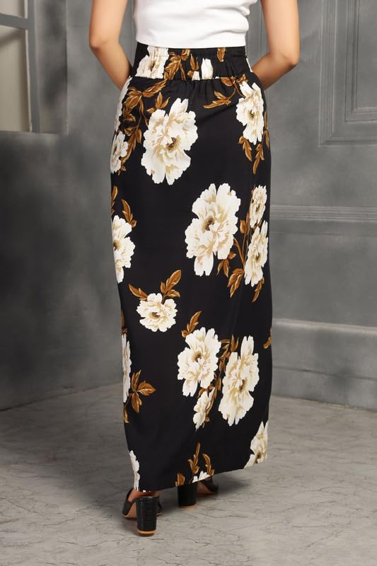 High-Waist Maxi Wrap Skirt with Brass Ring Closure