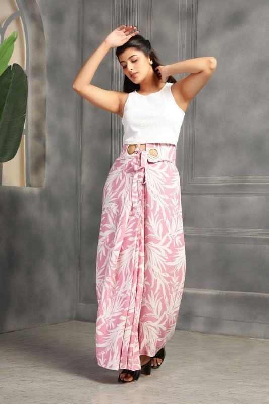 High-Waist Maxi Wrap Skirt with Brass Ring Closure
