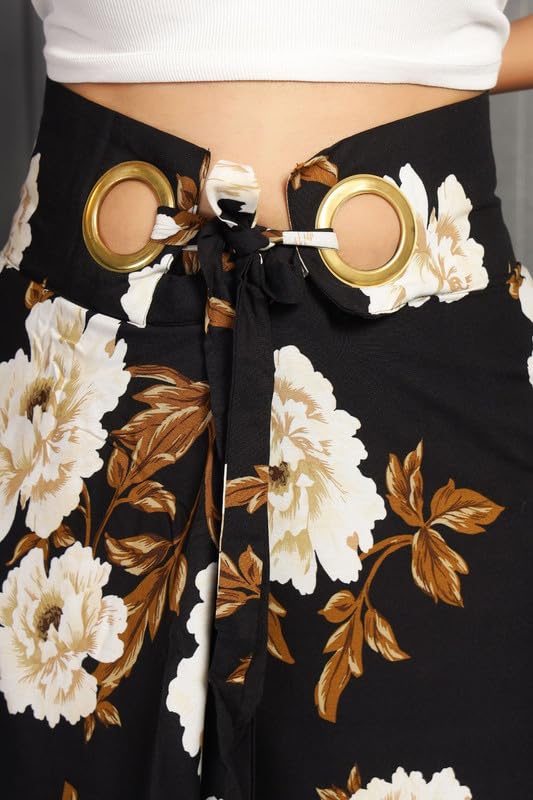 High-Waist Maxi Wrap Skirt with Brass Ring Closure