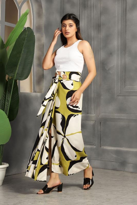 High-Waist Maxi Wrap Skirt with Brass Ring Closure