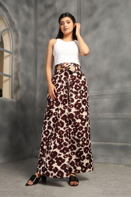 High-Waist Maxi Wrap Skirt with Brass Ring Closure