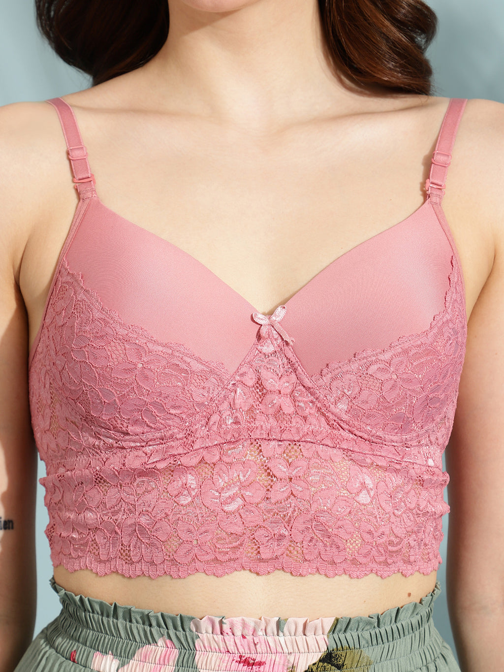 Lightly Padded Wire-Free Lace Bralette (Pink)