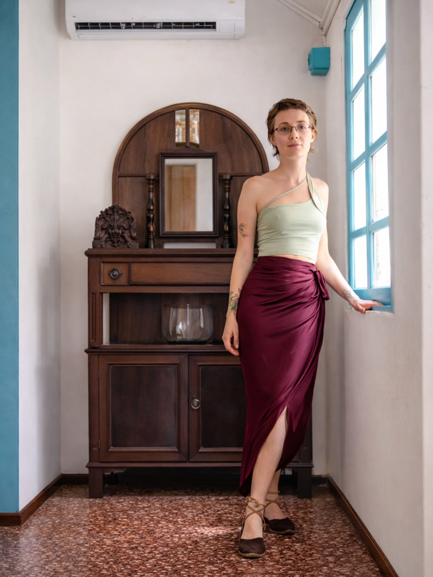 Satin Flow Sarong (Wine)