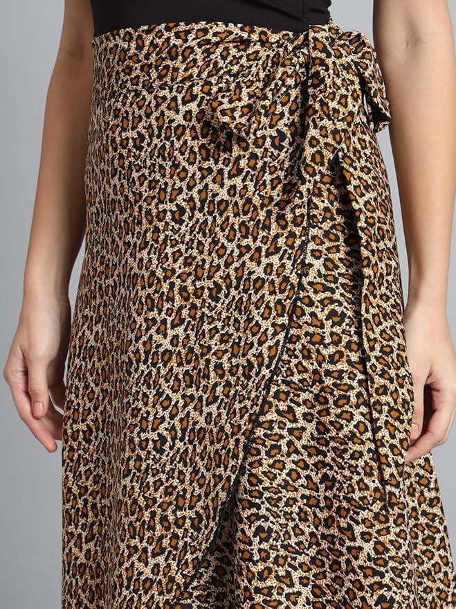 Leopard Print Midi Wrap Skirt