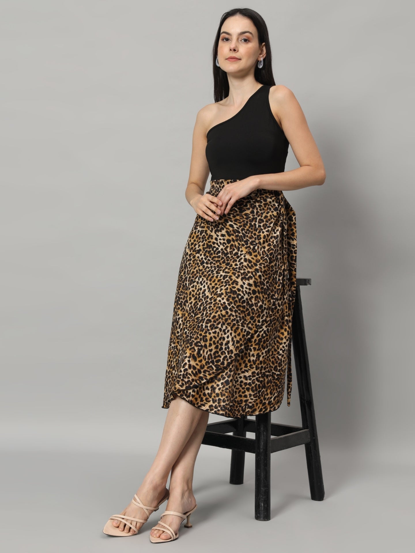 Leopard Print Midi Wrap Skirt