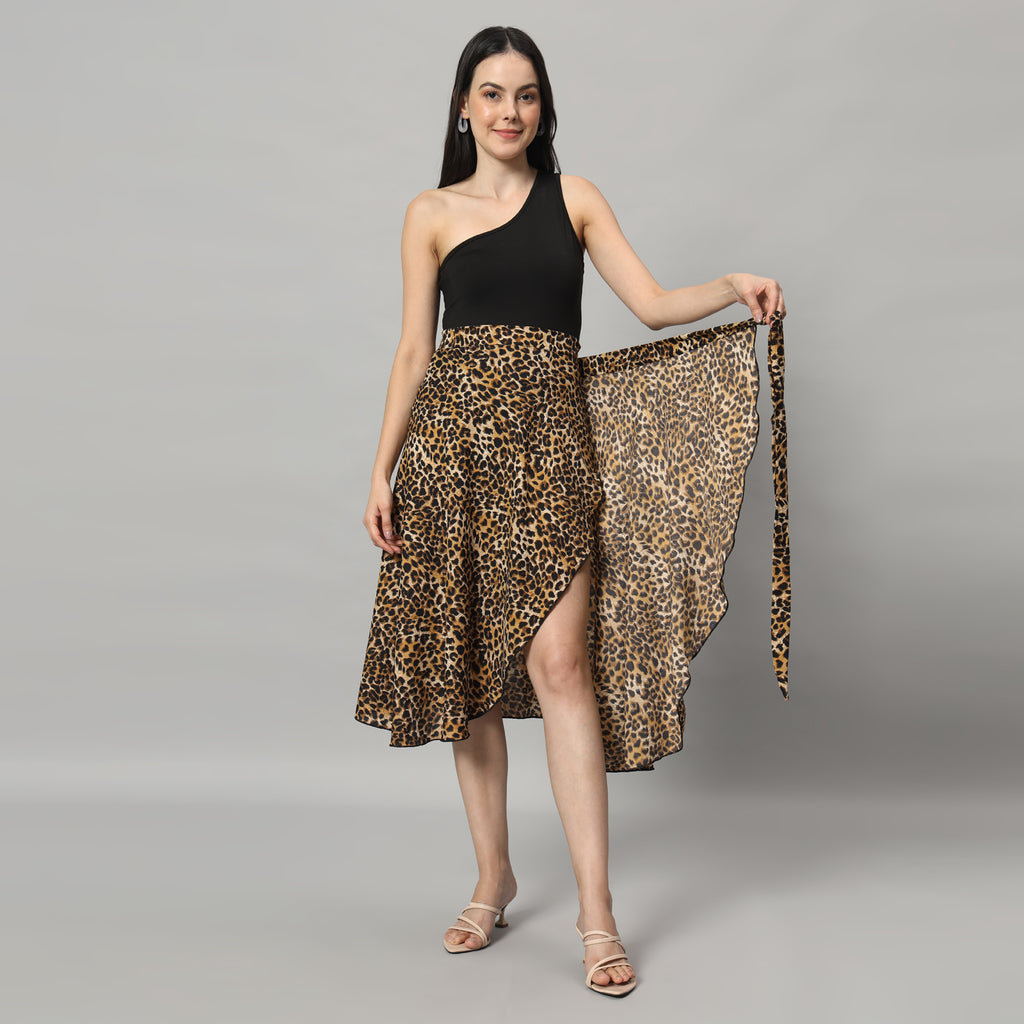 Leopard Print Midi Wrap Skirt