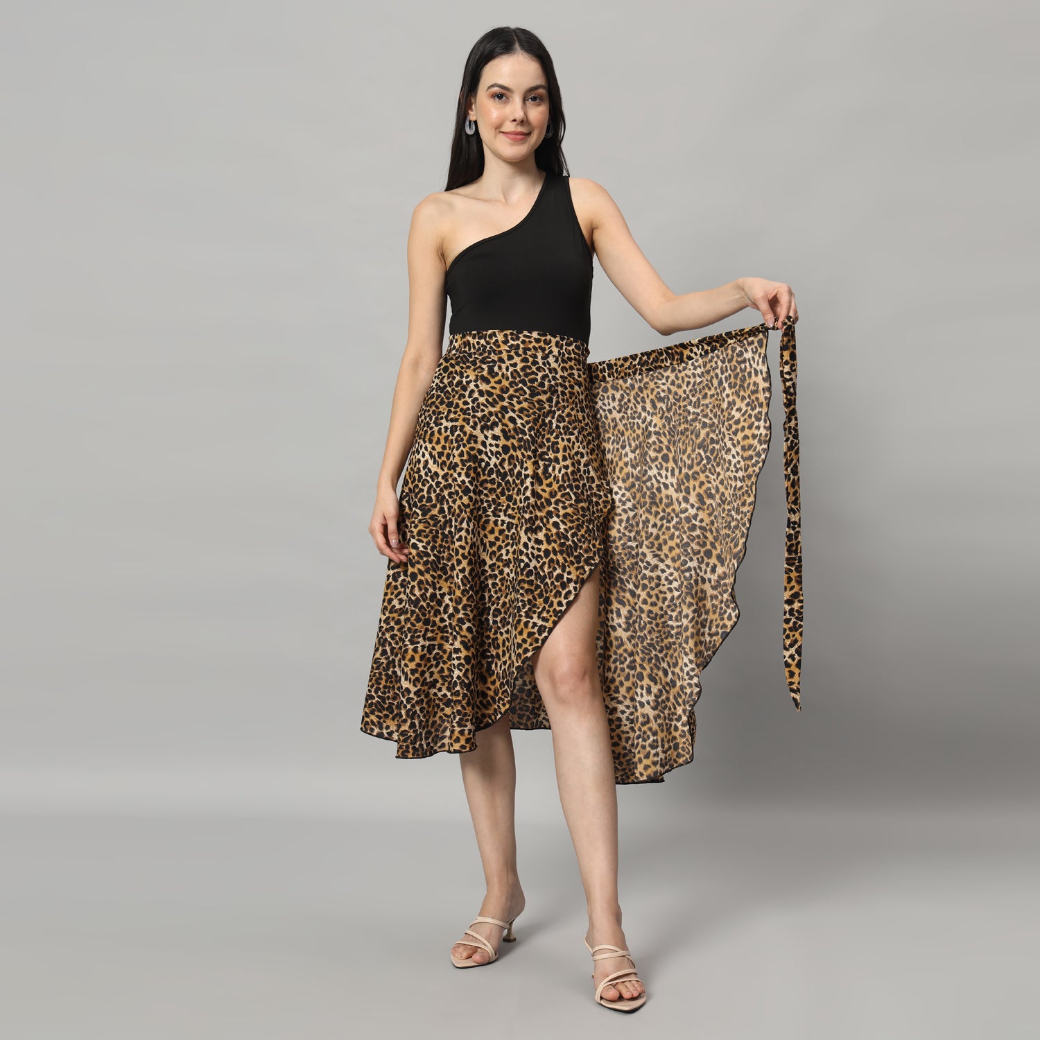 Leopard Print Midi Wrap Skirt