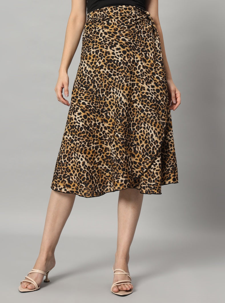 Leopard Print Midi Wrap Skirt