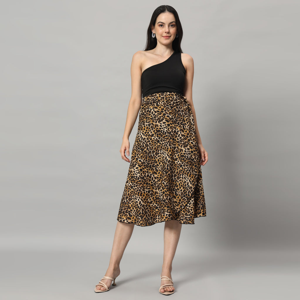 Leopard Print Midi Wrap Skirt