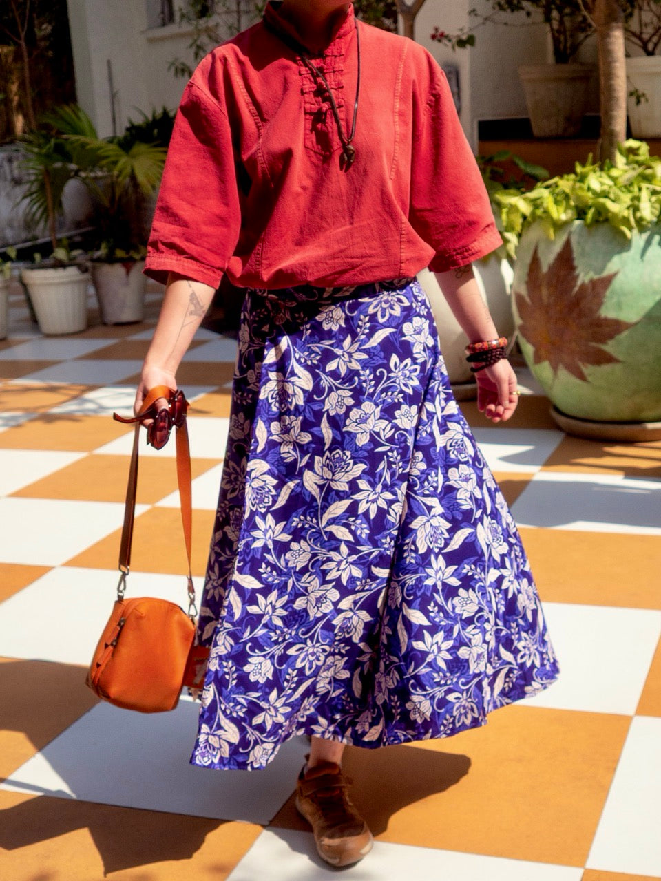 Blue Chinoiserie Midi Wrap Skirt
