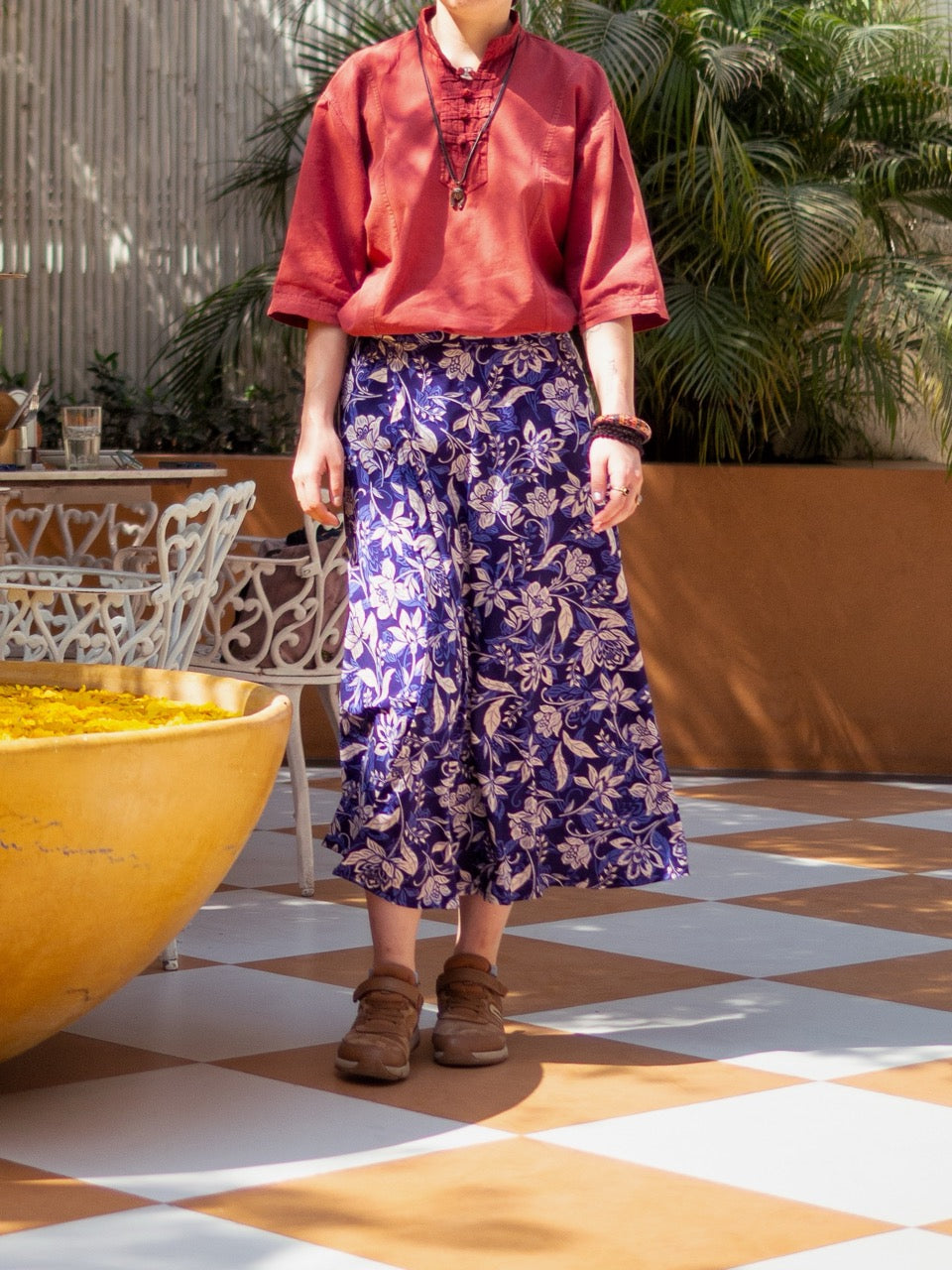 Blue Chinoiserie Midi Wrap Skirt