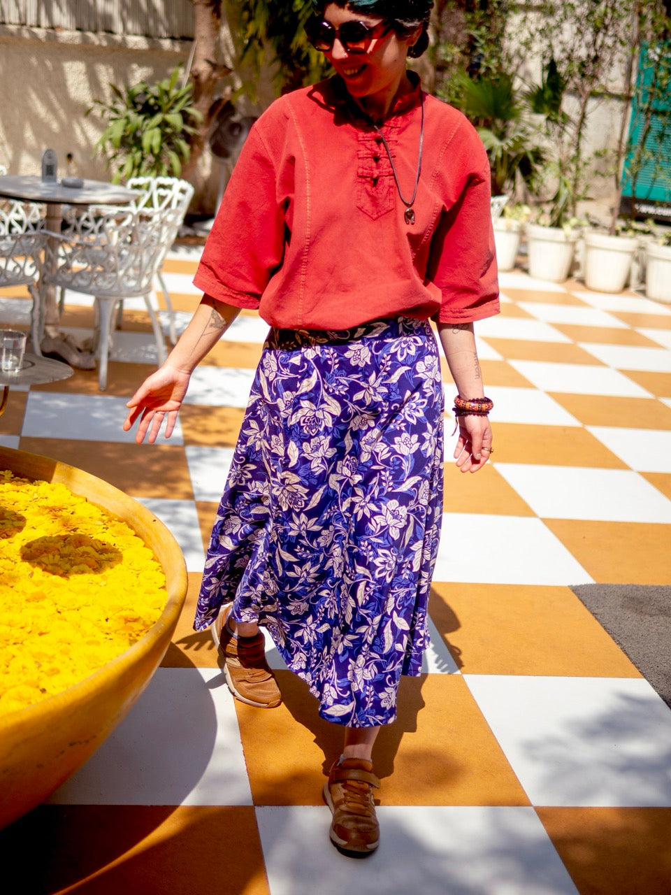 Blue Chinoiserie Midi Wrap Skirt