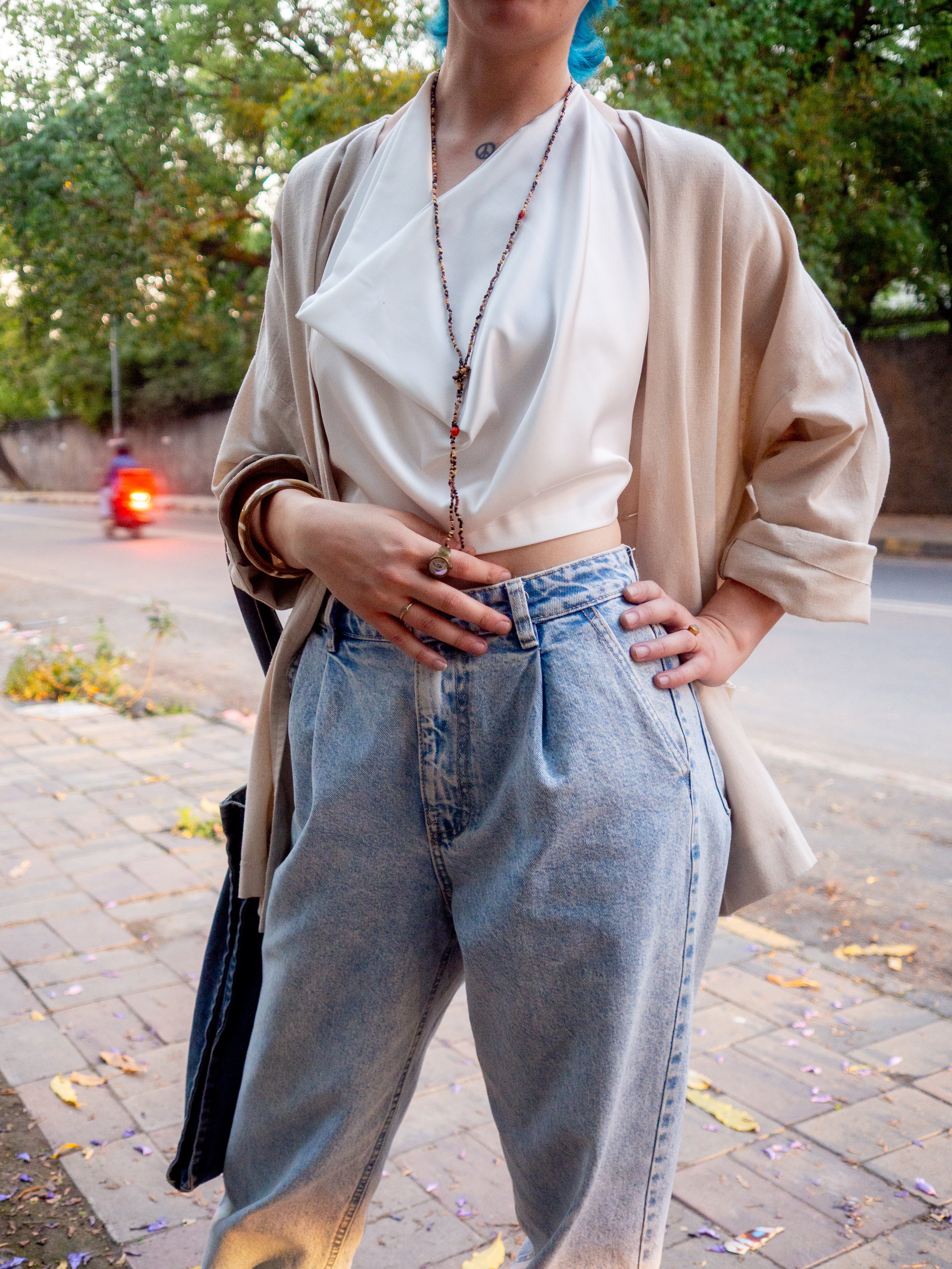Off-Duty Versatile Silk Halter Top (White)