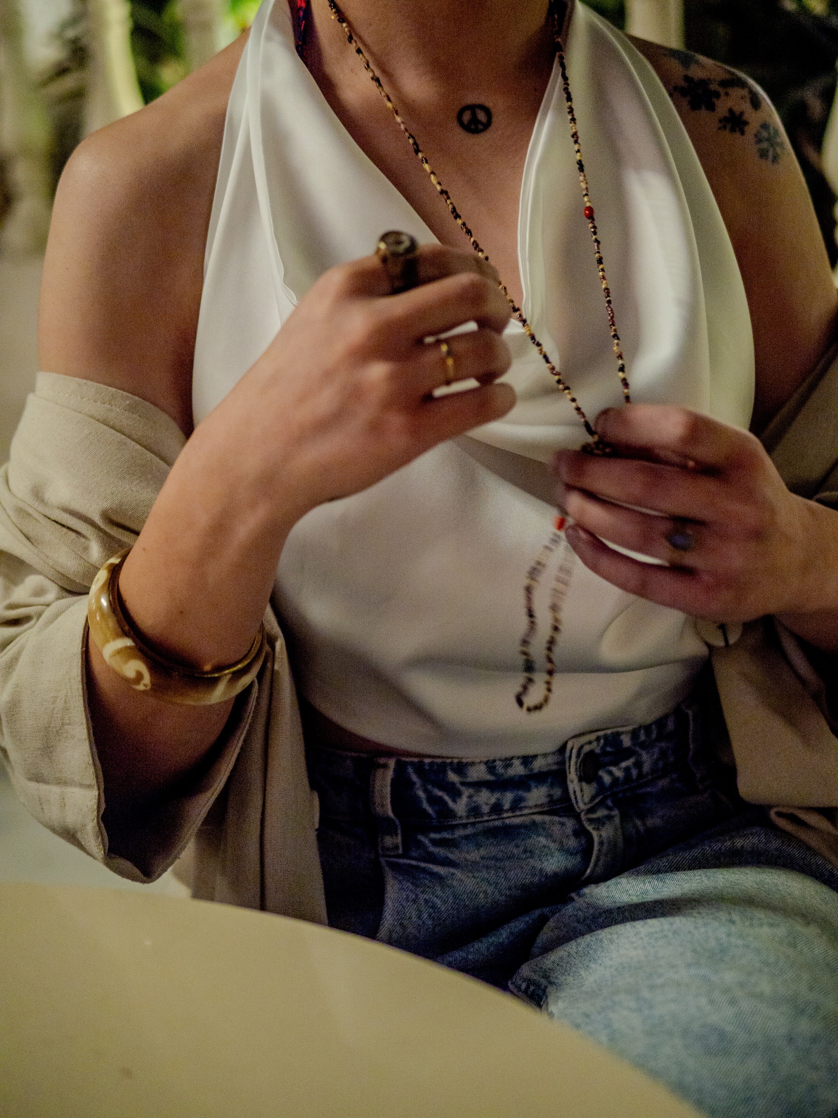 Off-Duty Versatile Silk Halter Top (White)