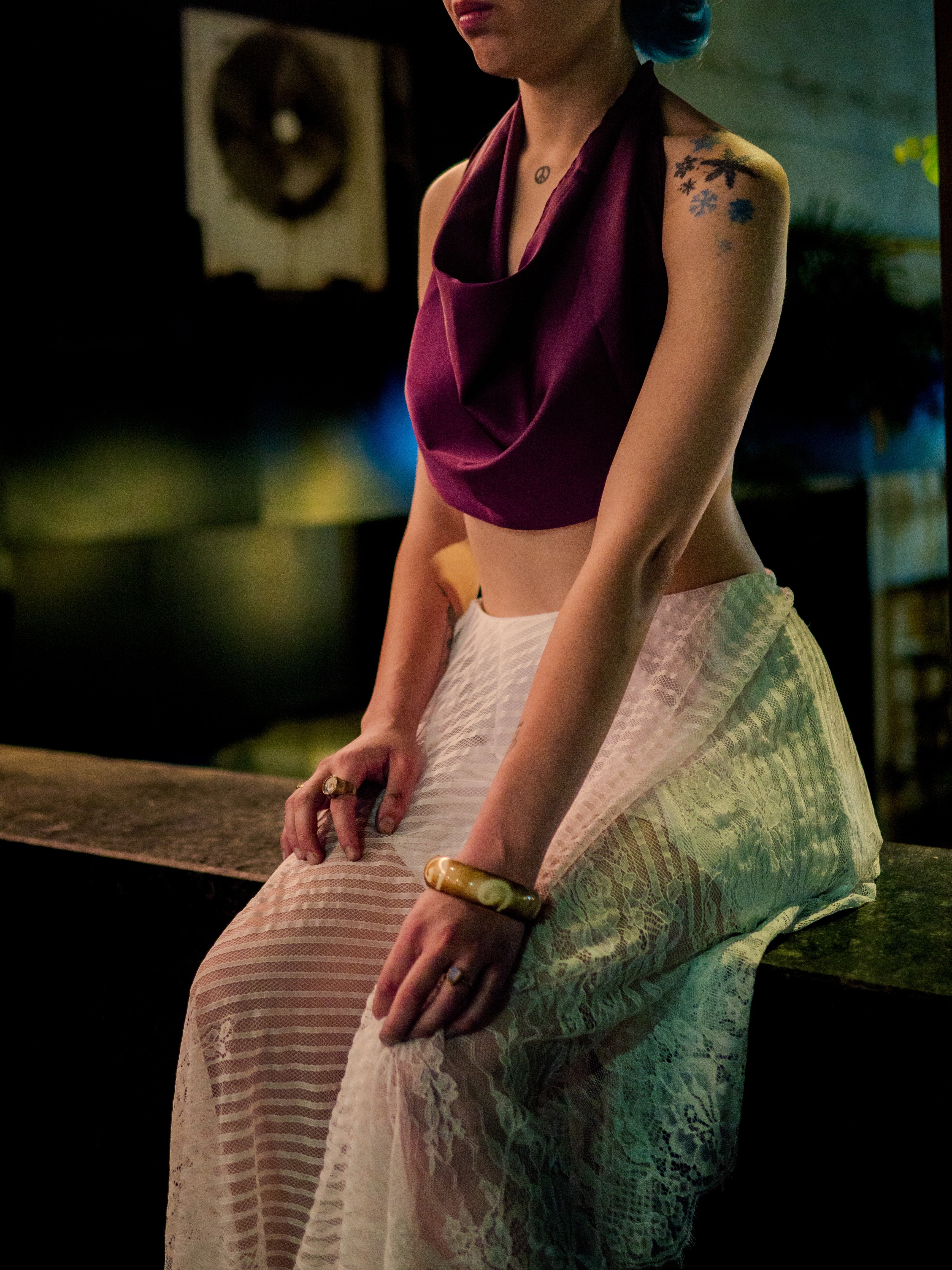 Off-Duty Versatile Silk Halter Top (Wine)