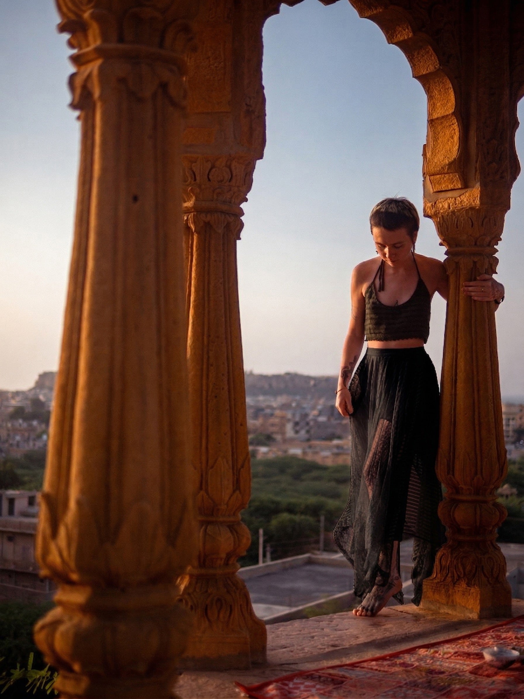 Asymmetric Cut Sheer Lace Skirt (Black)