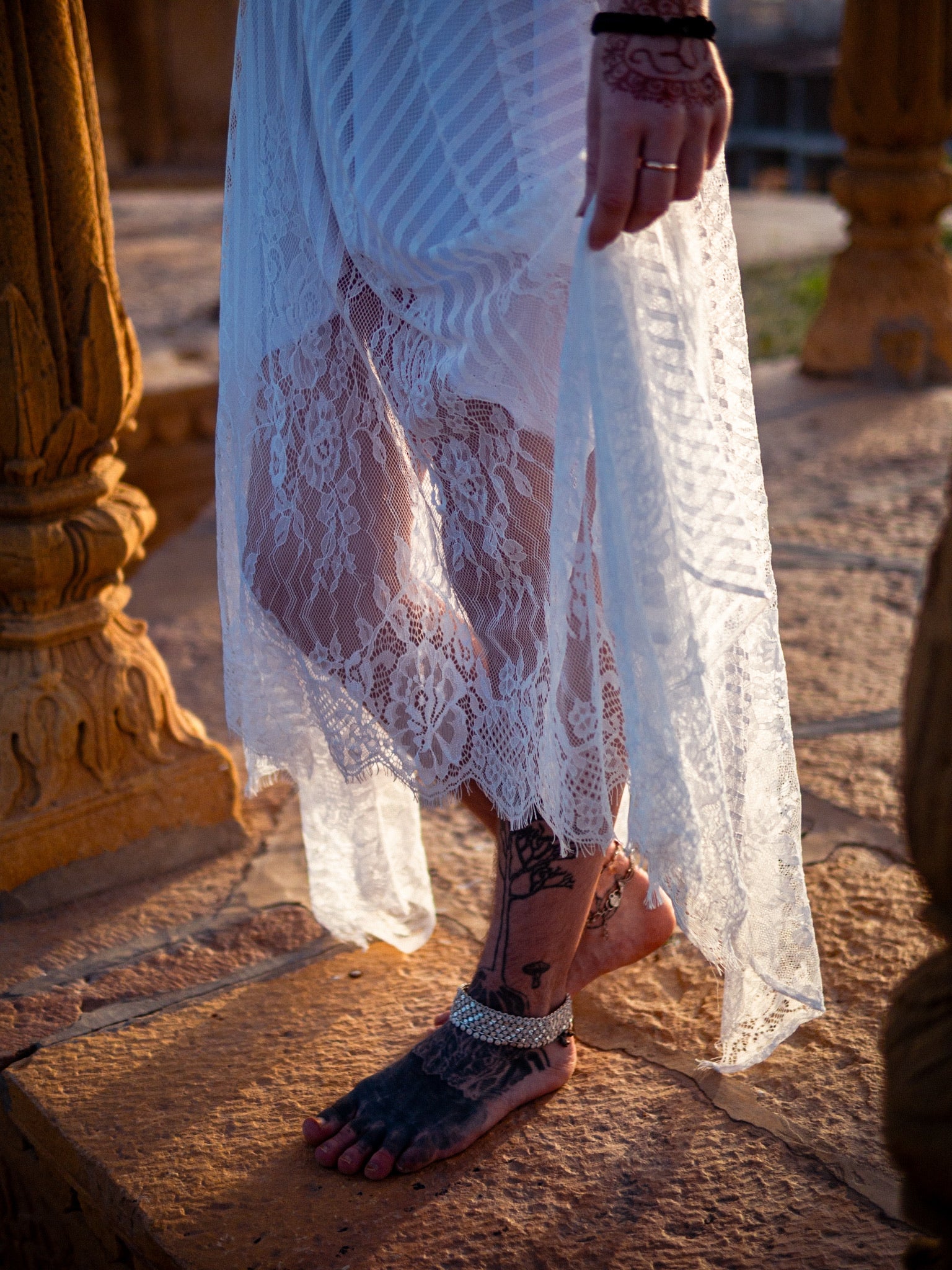 Asymmetric Cut Sheer Lace Skirt (White)