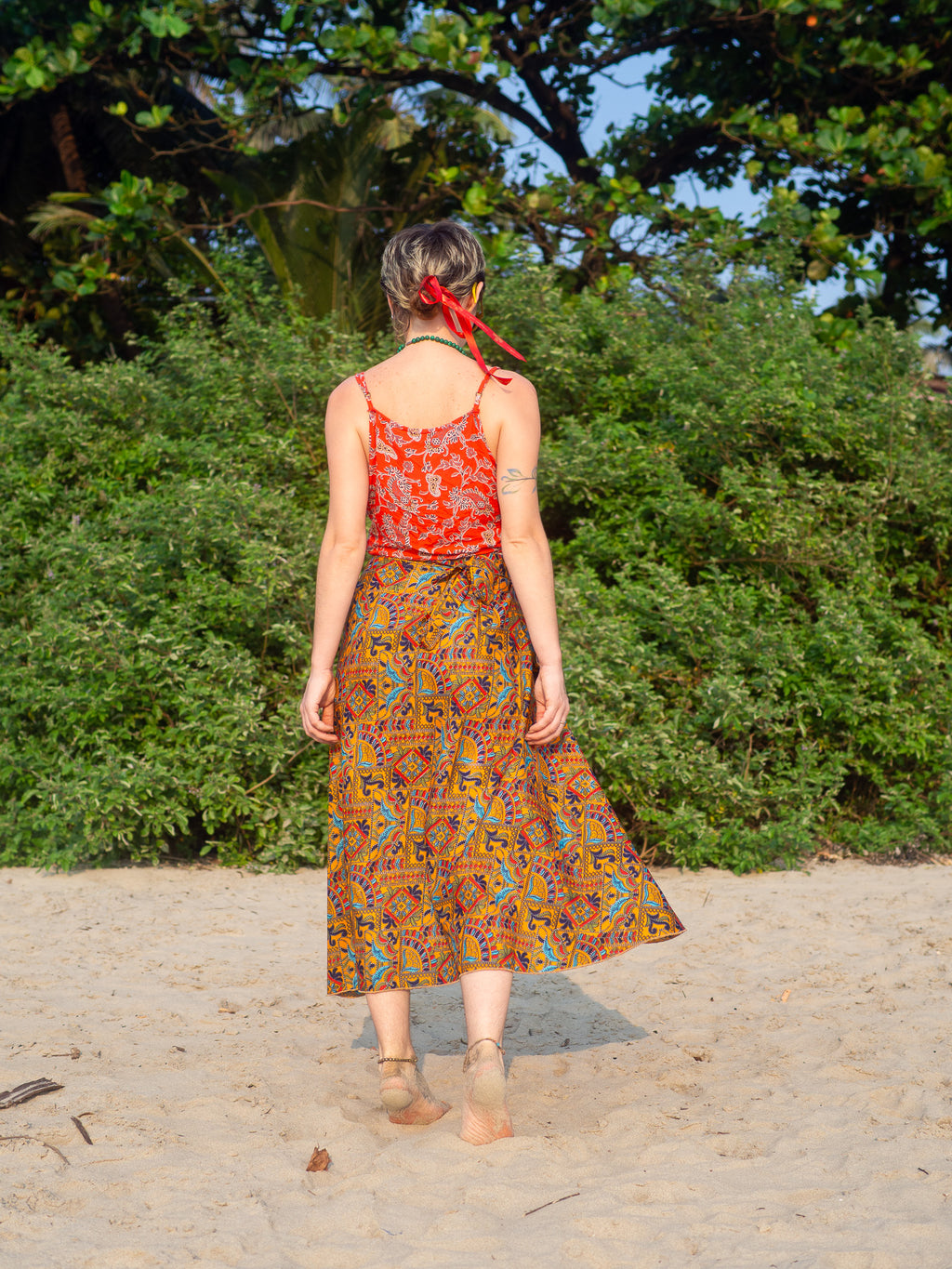 Faux Kutch Embroidery Print Maxi Wrap Skirt