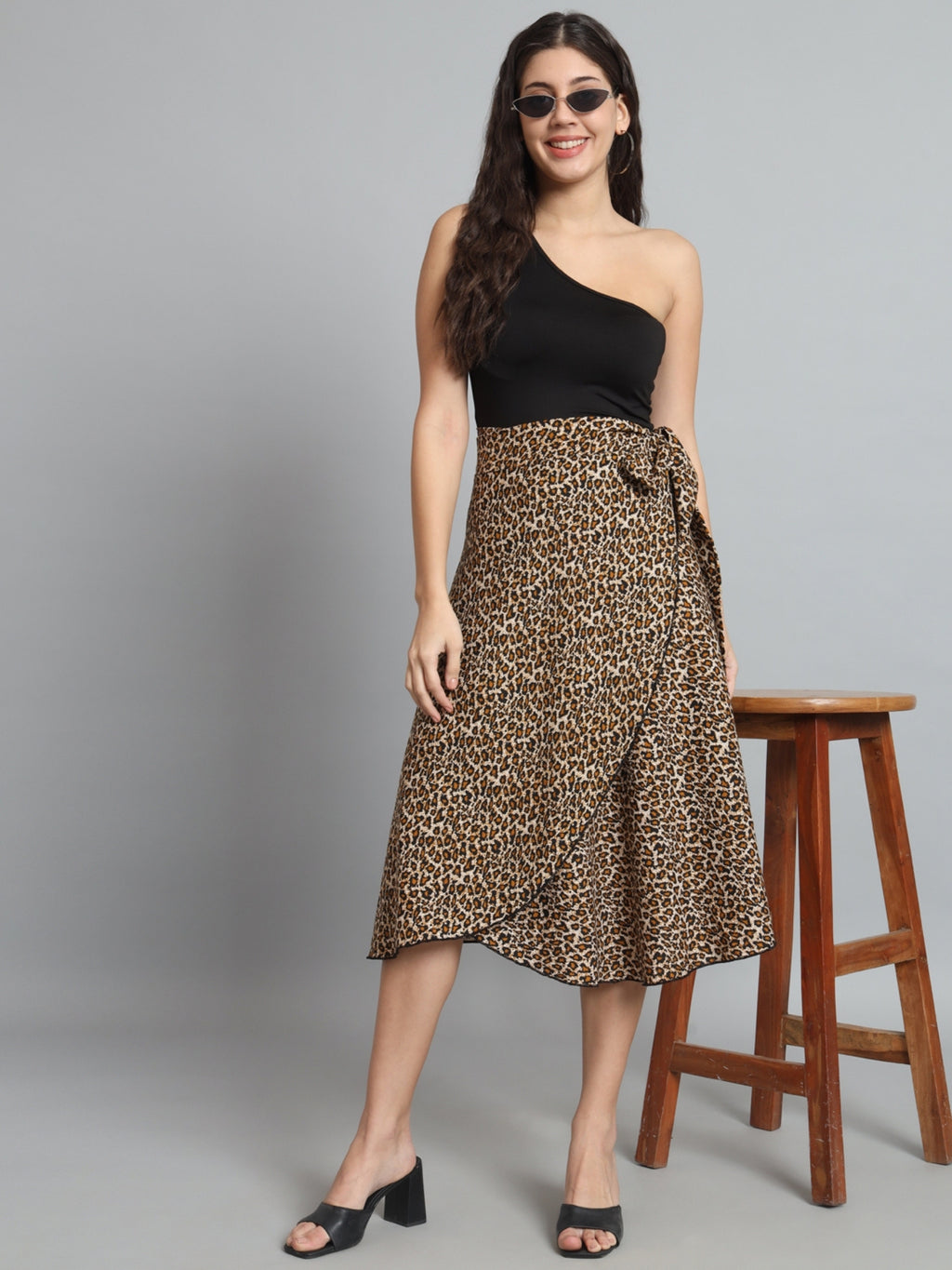 Leopard Print Midi Wrap Skirt