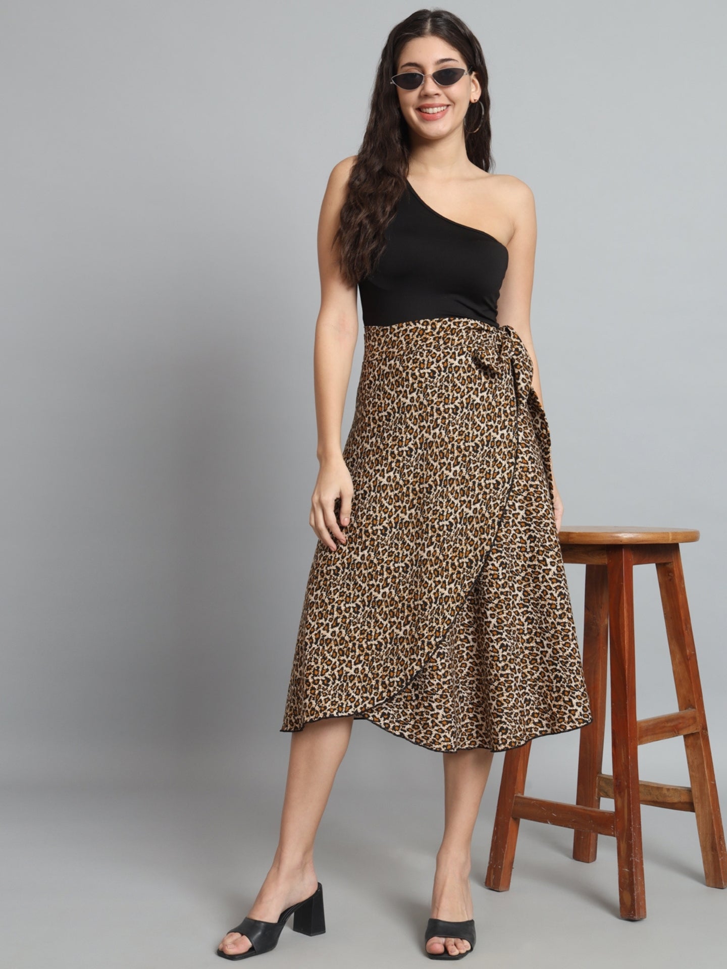Leopard Print Midi Wrap Skirt