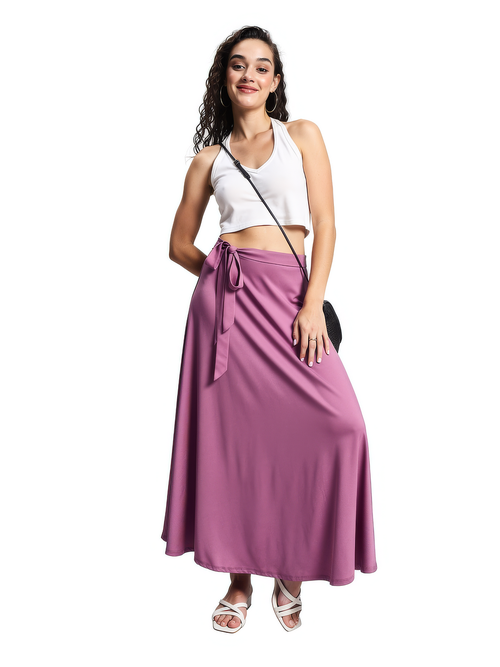Maxi Wrap Skirt in Amercian Crepe (Black Satin)