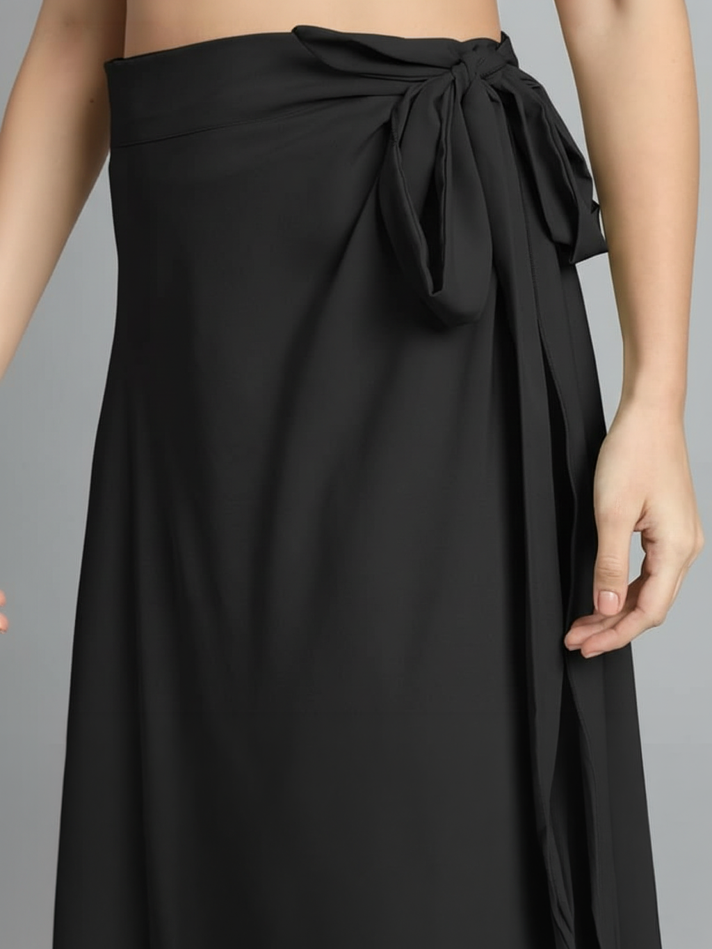 Maxi Wrap Skirt in Amercian Crepe (Black Satin)