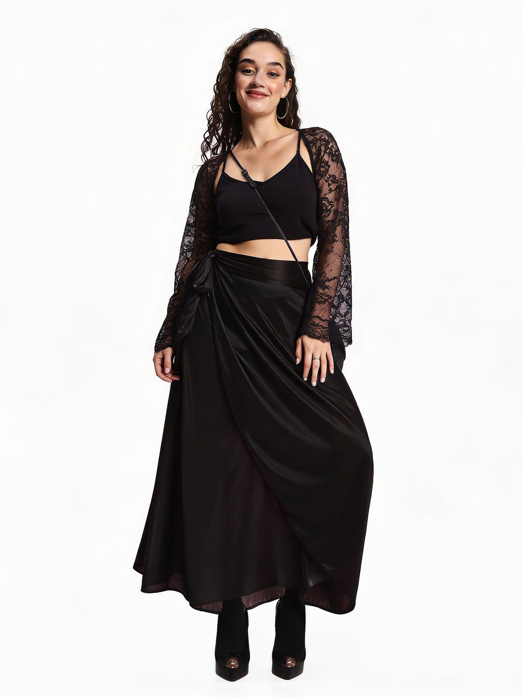 Maxi Wrap Skirt in Amercian Crepe (Black Satin)